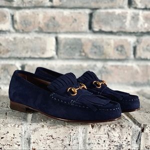 ✖️sold✖️Gucci Fringe Suede Loafers Navy 35 36